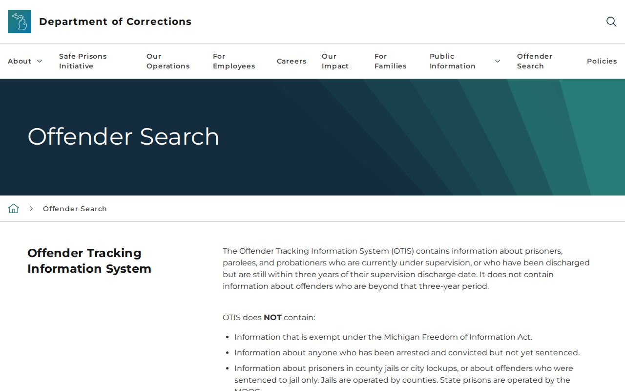 Michigan OTIS scope and county jail exclusions